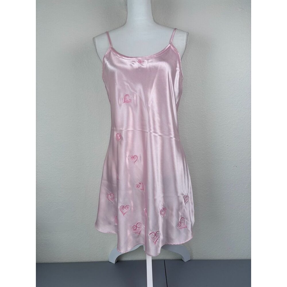 Vintage Inner Most women's small pink heart embroidered slip dress‎ night gown